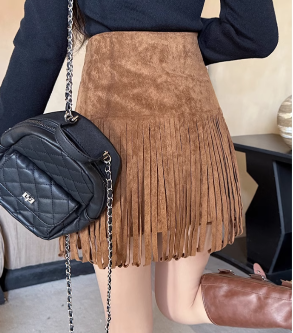 Fearless Faux Suede Fringe Mini Skirt