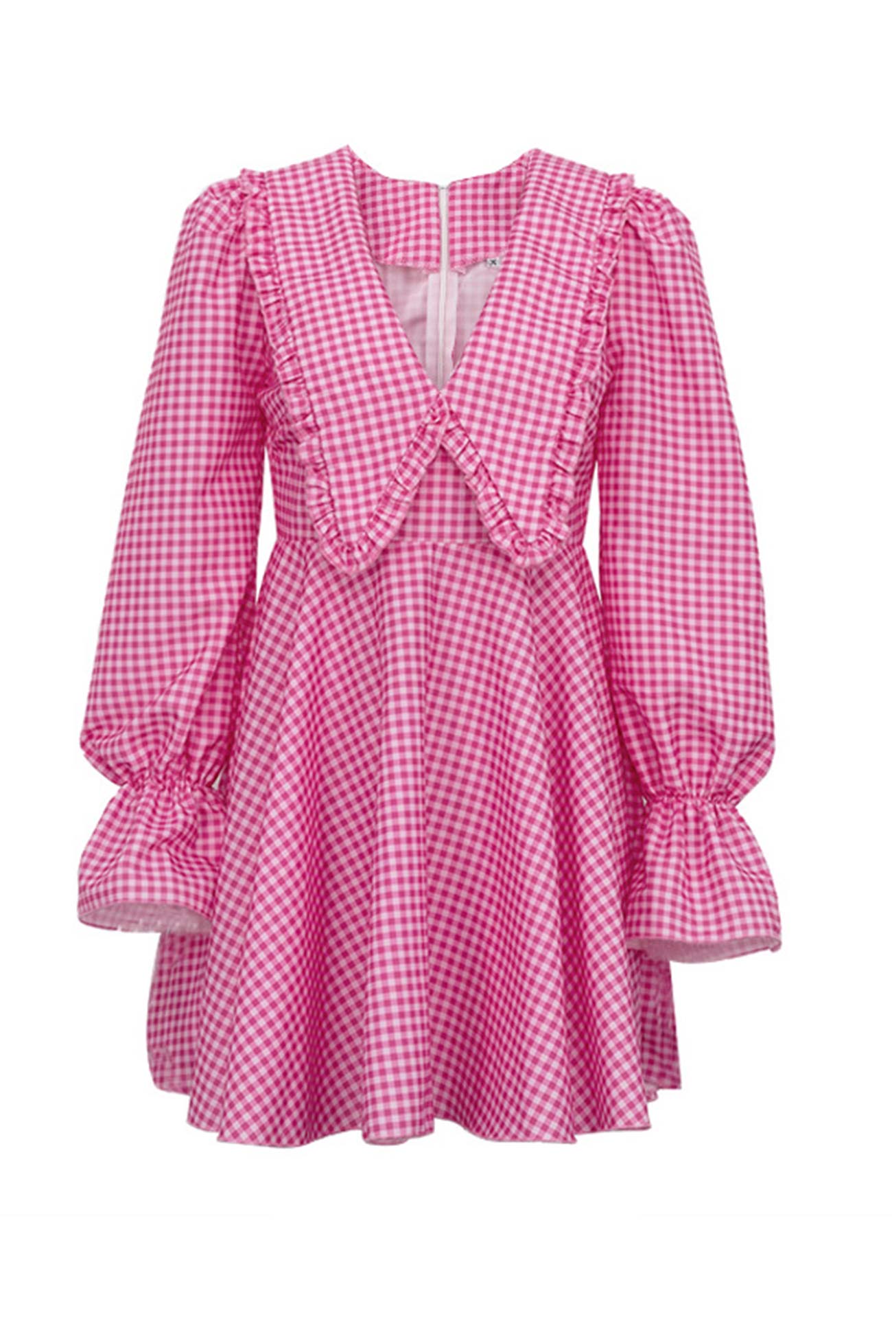 Pink Plaid A-Line Babydoll Dress with Lapel InsStreet