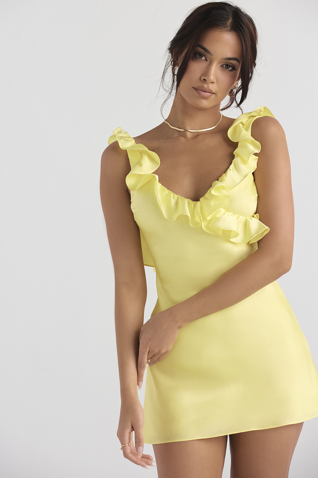 Satin ruffle mini dress best sale