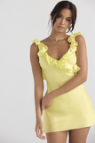 Yellow Silk Satin Ruffle Mini Dress Ins Street