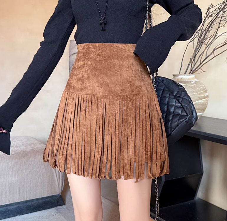 Fearless Faux Suede Fringe Mini Skirt