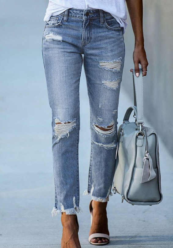 Statement High Rise Distressed Denim Ins Street