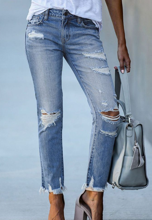 Statement High Rise Distressed Denim Ins Street