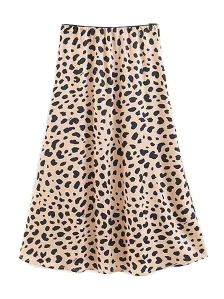 Retro High Waist Leopard Print Satin Skirt InsStreet