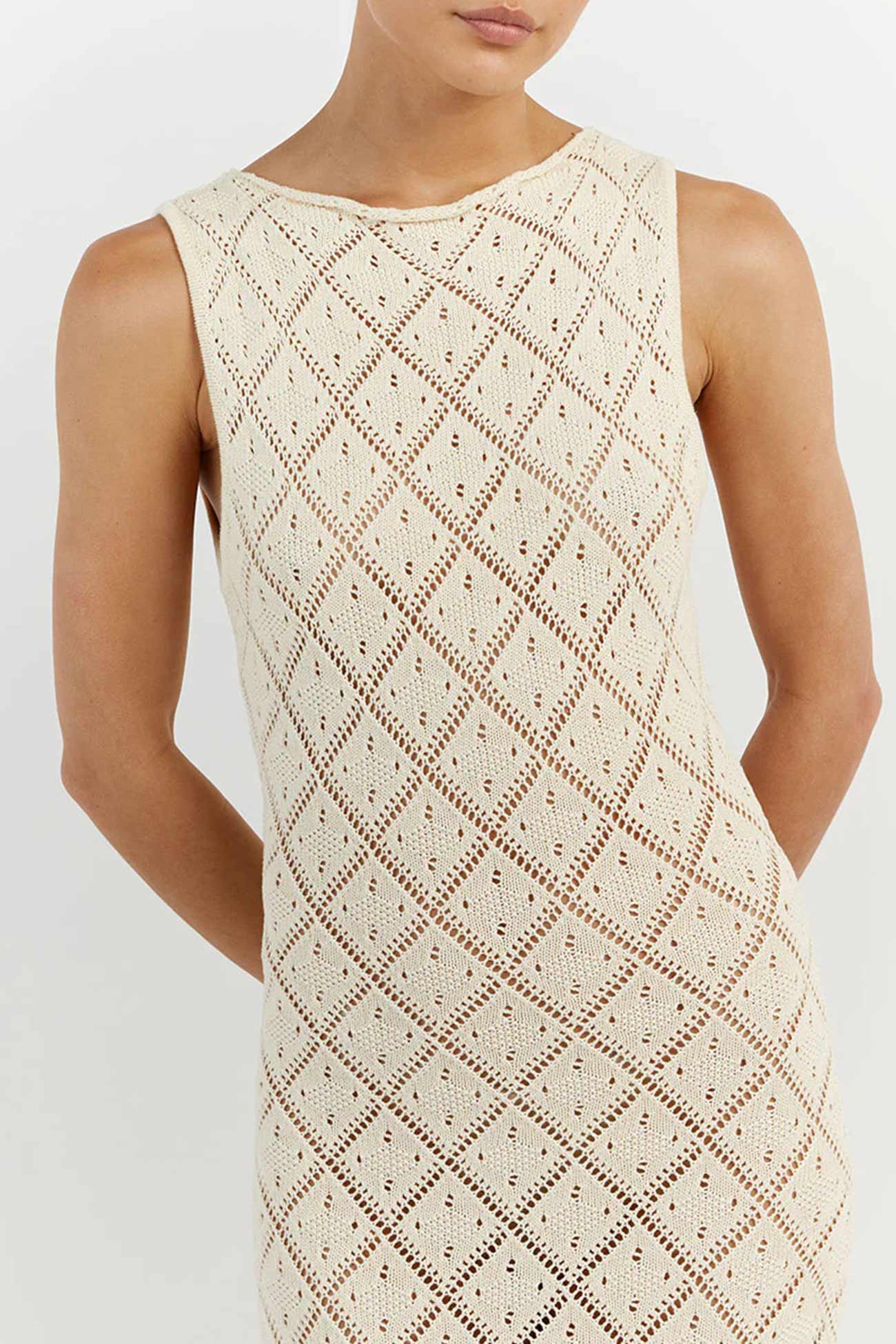 Crochet Hollow Out Knit Tank Dress with Rhombus Pattern InsStreet