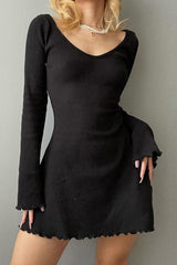 Long Sleeve Lacework Hem Dress with Round Neck InsStreet