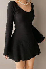 Long Sleeve Lacework Hem Dress with Round Neck InsStreet