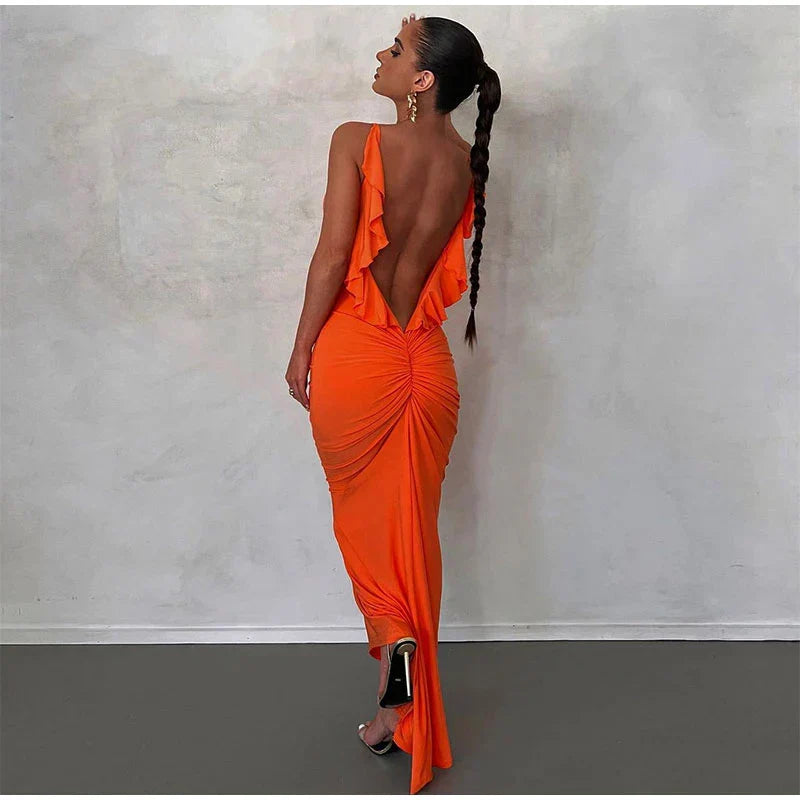 Knitted Open Back Maxi Dress InsStreet