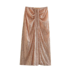 Pleated Sequin Vintage Fall Back Zipper Skirt InsStreet