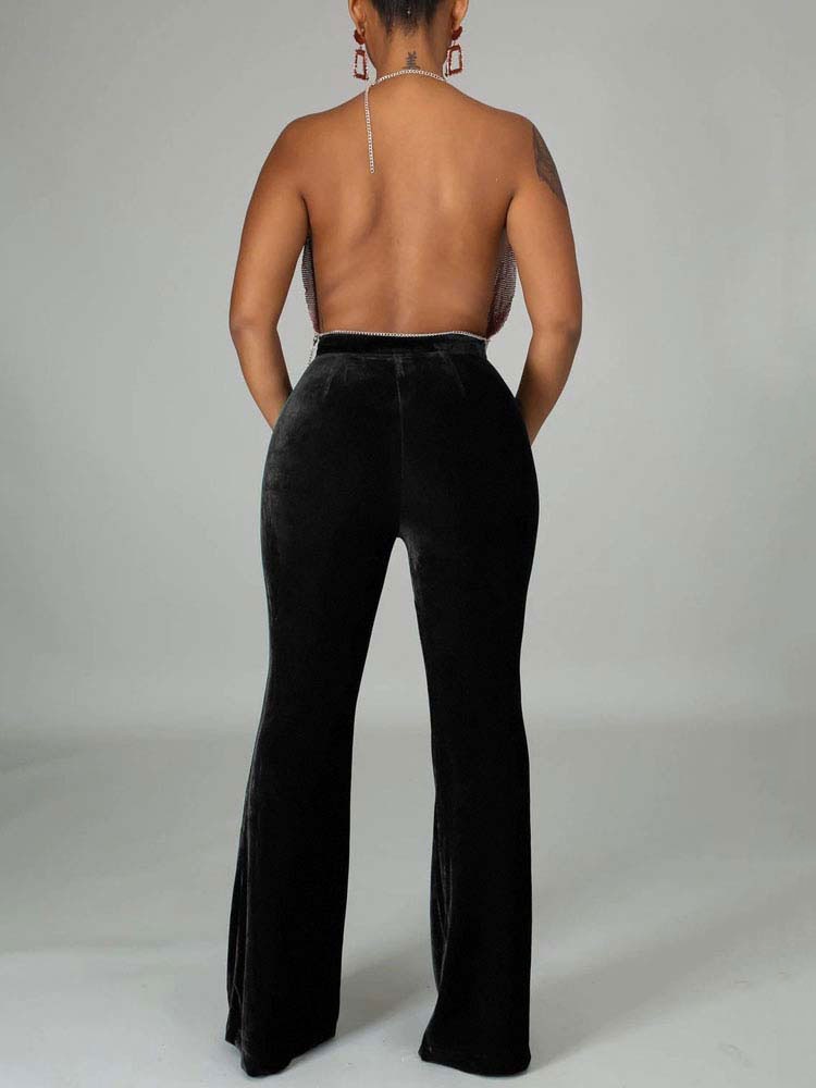 Velvet Velour Flared Bell Bottoms High Waist Pants InsStreet