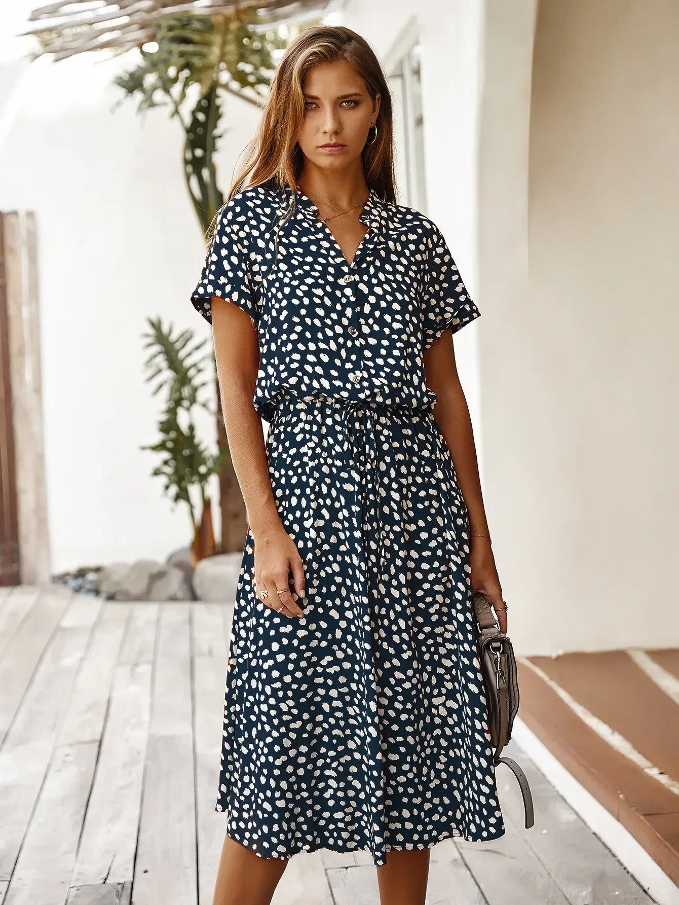 Floral Print Vintage Short Sleeve Boho Dress InsStreet