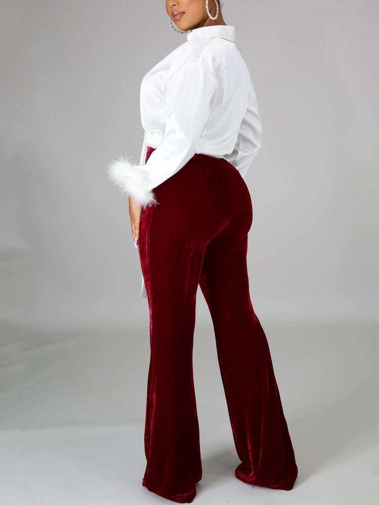 Velvet Velour Flared Bell Bottoms High Waist Pants InsStreet