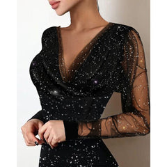 Sequin Sheer Mesh Glitter Long Sleeve Party Dress InsStreet