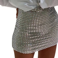 Shiny Sequins Chic Bodycon Solid Color Mini Skirt InsStreet