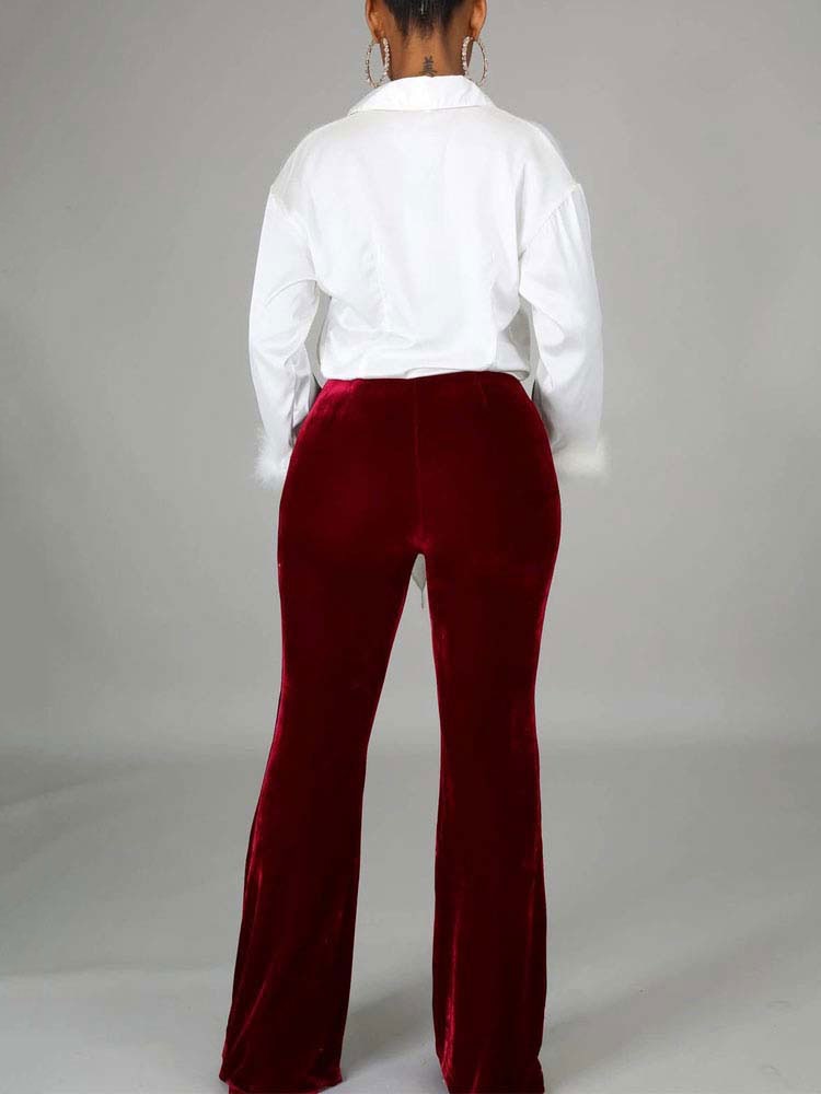 Velvet Velour Flared Bell Bottoms High Waist Pants InsStreet