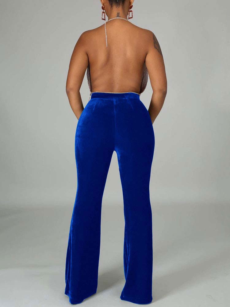 Velvet Velour Flared Bell Bottoms High Waist Pants InsStreet