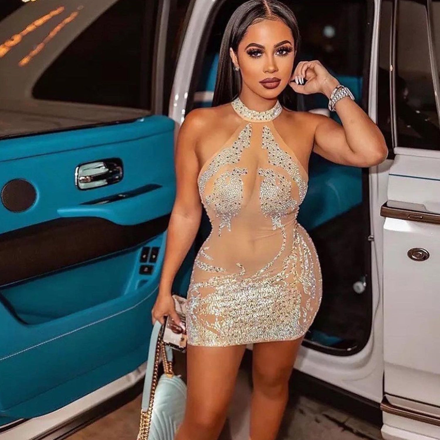 Sexy Mesh Rhinestone Short Prom Evening Mini Dress InsStreet