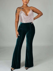 Velvet Velour Flared Bell Bottoms High Waist Pants InsStreet