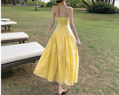 Bibi Eyelet Lace Gingham Midi Dress - Mustard - FINAL SALE InsStreet