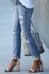 Statement High Rise Distressed Denim Ins Street