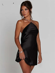 Satin Spaghetti Strap Backless A Line Party Sexy Sleeveless Mini Dress InsStreet