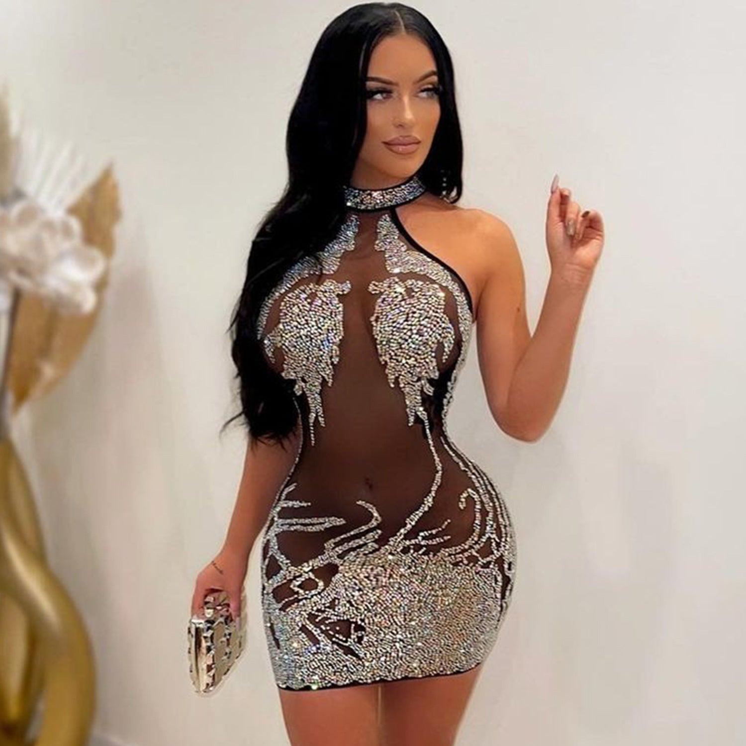 Sexy Mesh Rhinestone Short Prom Evening Mini Dress InsStreet