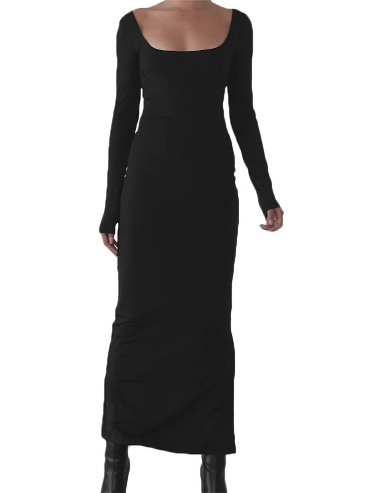 Sexy Women Backless Hollow Out Criss-cross Tie-up   Sleeve Black Solid Slim Fit Party  Vestidos InsStreet