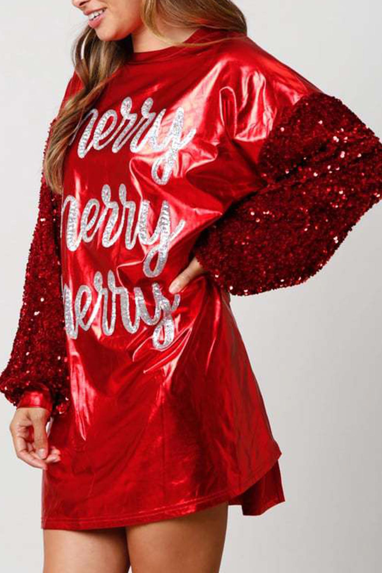 Sequin Sleeve Letter Graphic Dress InsStreet