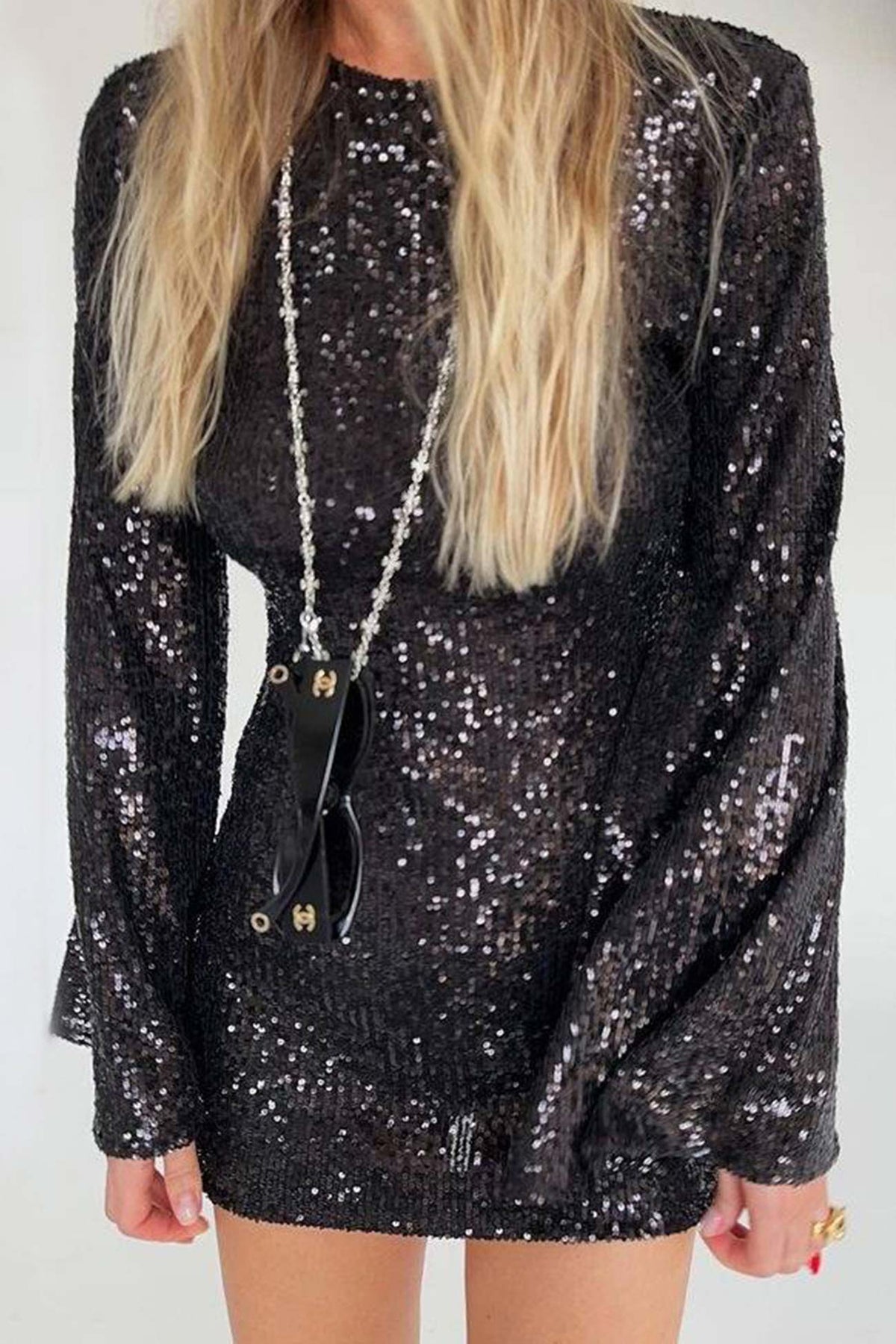 Sequins Flare Sleeve Dress InsStreet