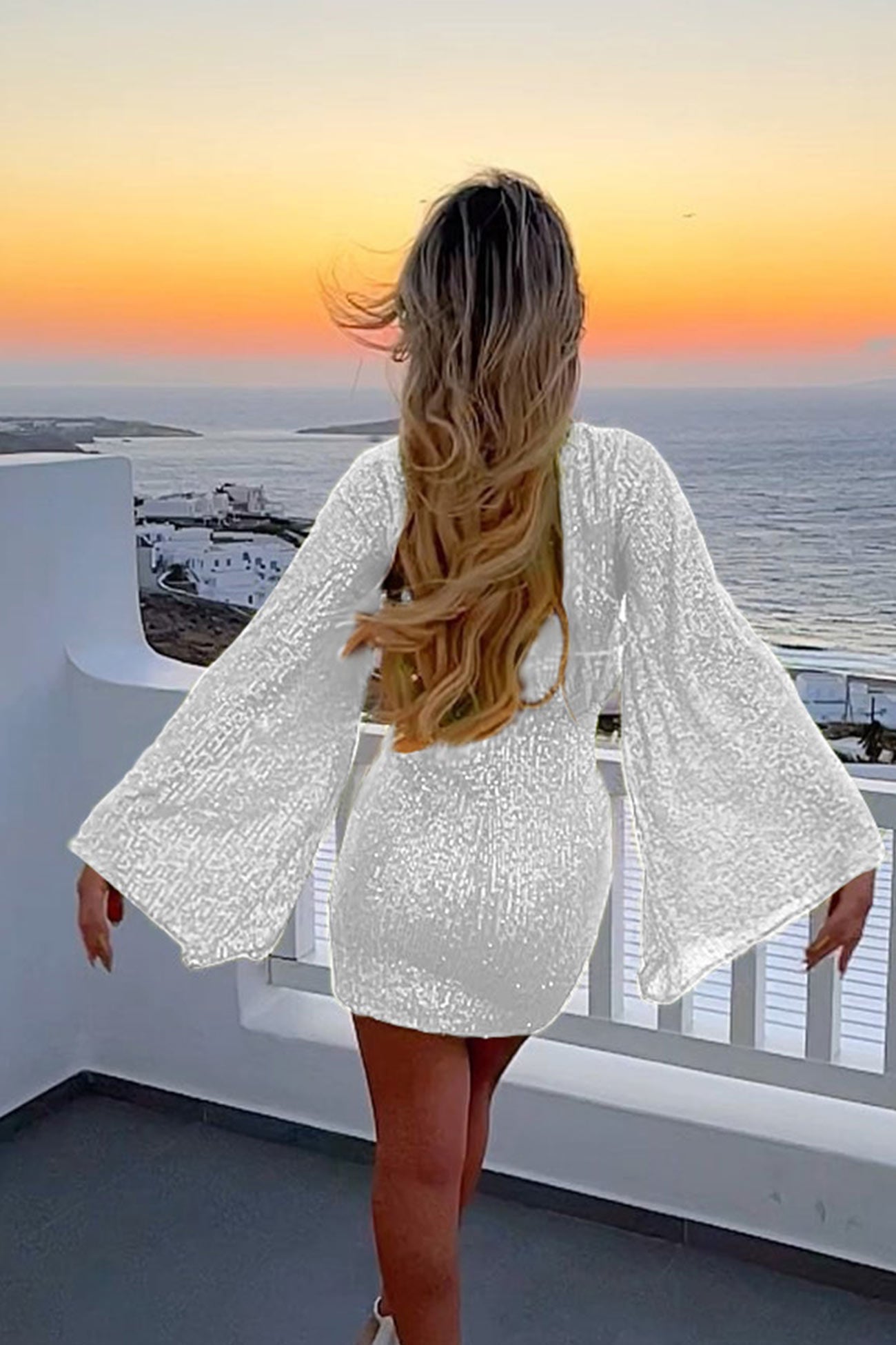 Sequins Flare Sleeve Dress InsStreet