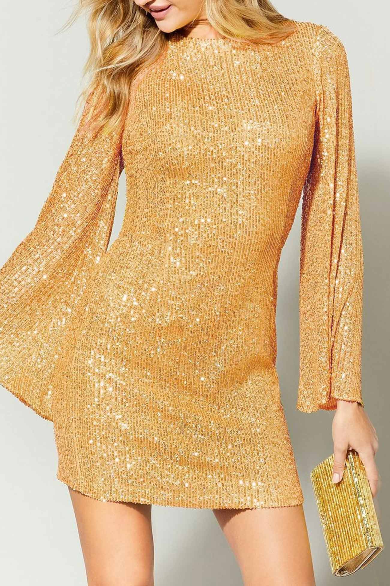 Sequins Flare Sleeve Dress InsStreet