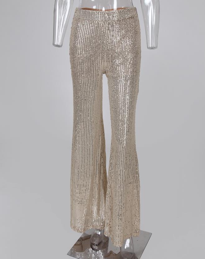 Sequins High Waist Bell Bottomed Pants InsStreet