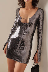 Sequins V Neck Flares Sleeve Pack Hip Dress InsStreet