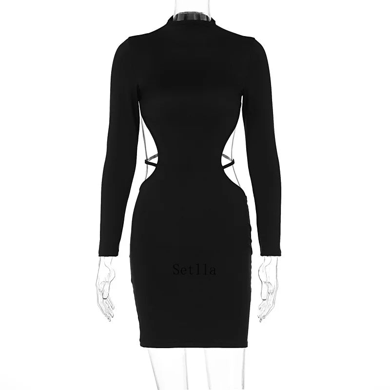 Backless Bandage Long Sleeve Black Mini Dress InsStreet