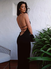 Backless Halter Bandage Maxi Dress InsStreet