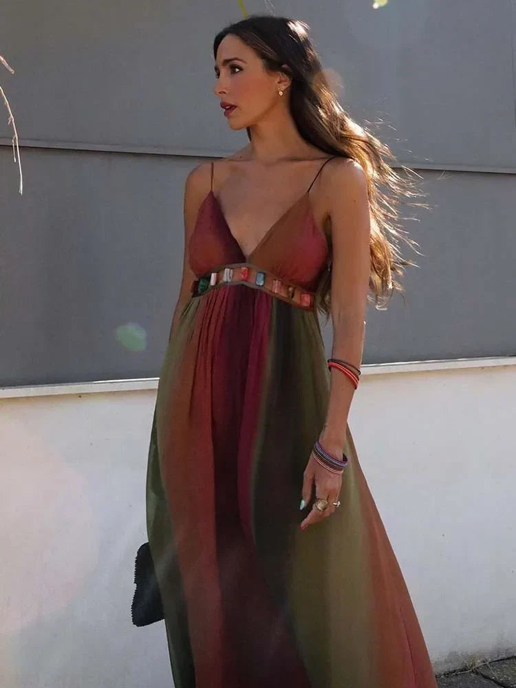 Backless Chiffon Beach Sling Maxi Dress InsStreet