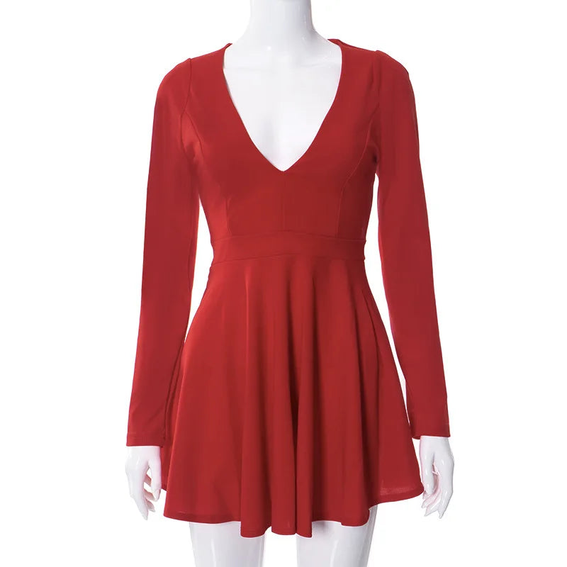 Low Cut Long Sleeve Backless A Line Mini Dress InsStreet