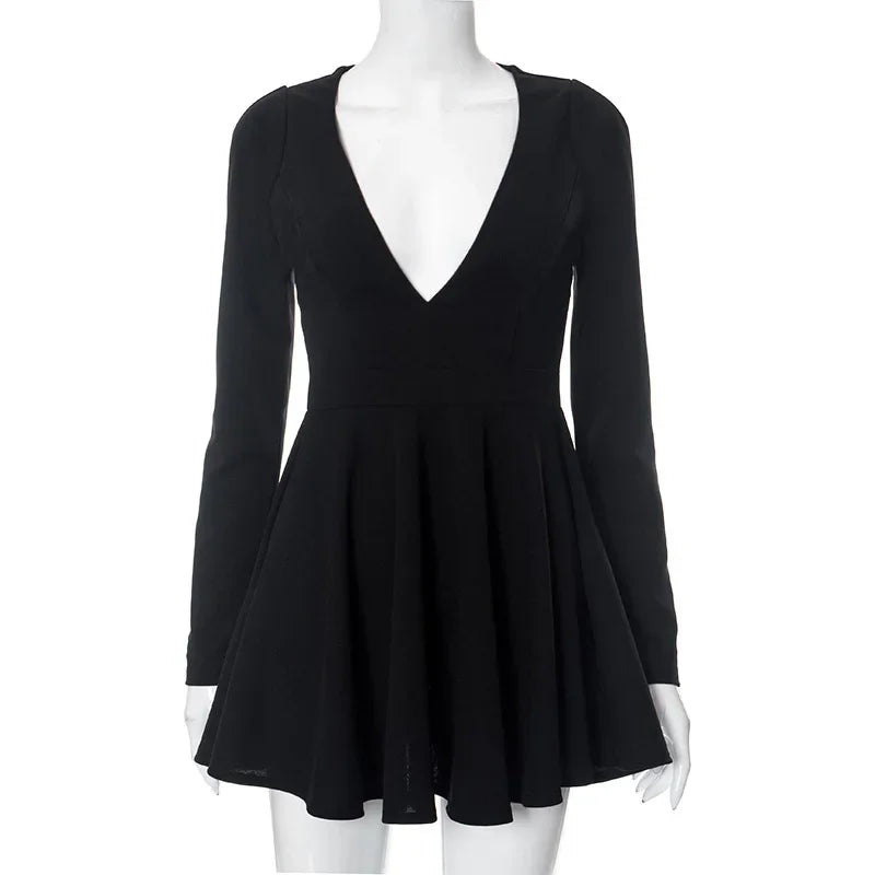 Low Cut Long Sleeve Backless A Line Mini Dress InsStreet