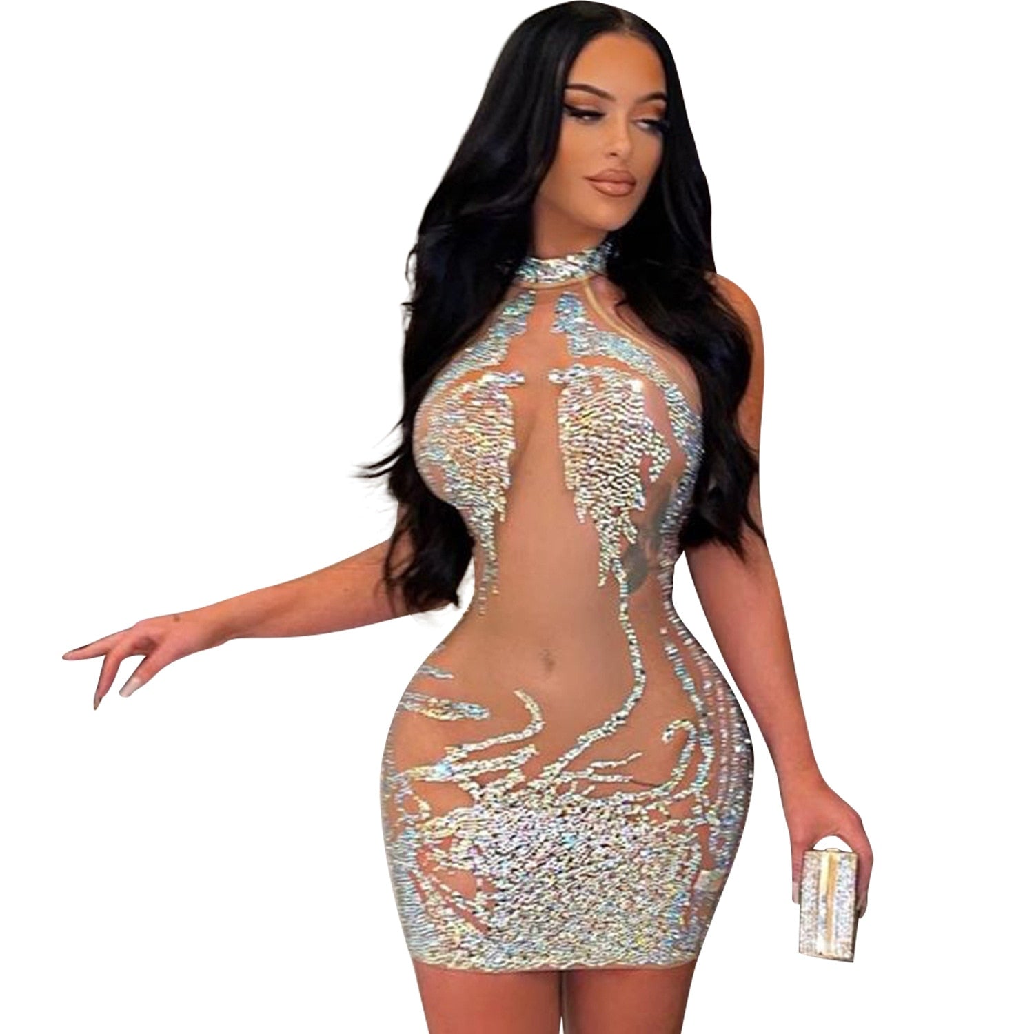 Sexy Mesh Rhinestone Short Prom Evening Mini Dress InsStreet