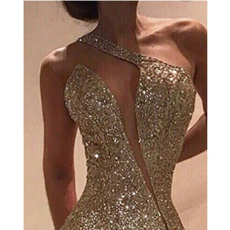 One Shoulder Cut Out Slit Bodycon Sequin Dress InsStreet