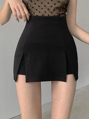 Split Skirt Office Ladies Suit Summer New Black Mini A-line Skirt Short InsStreet