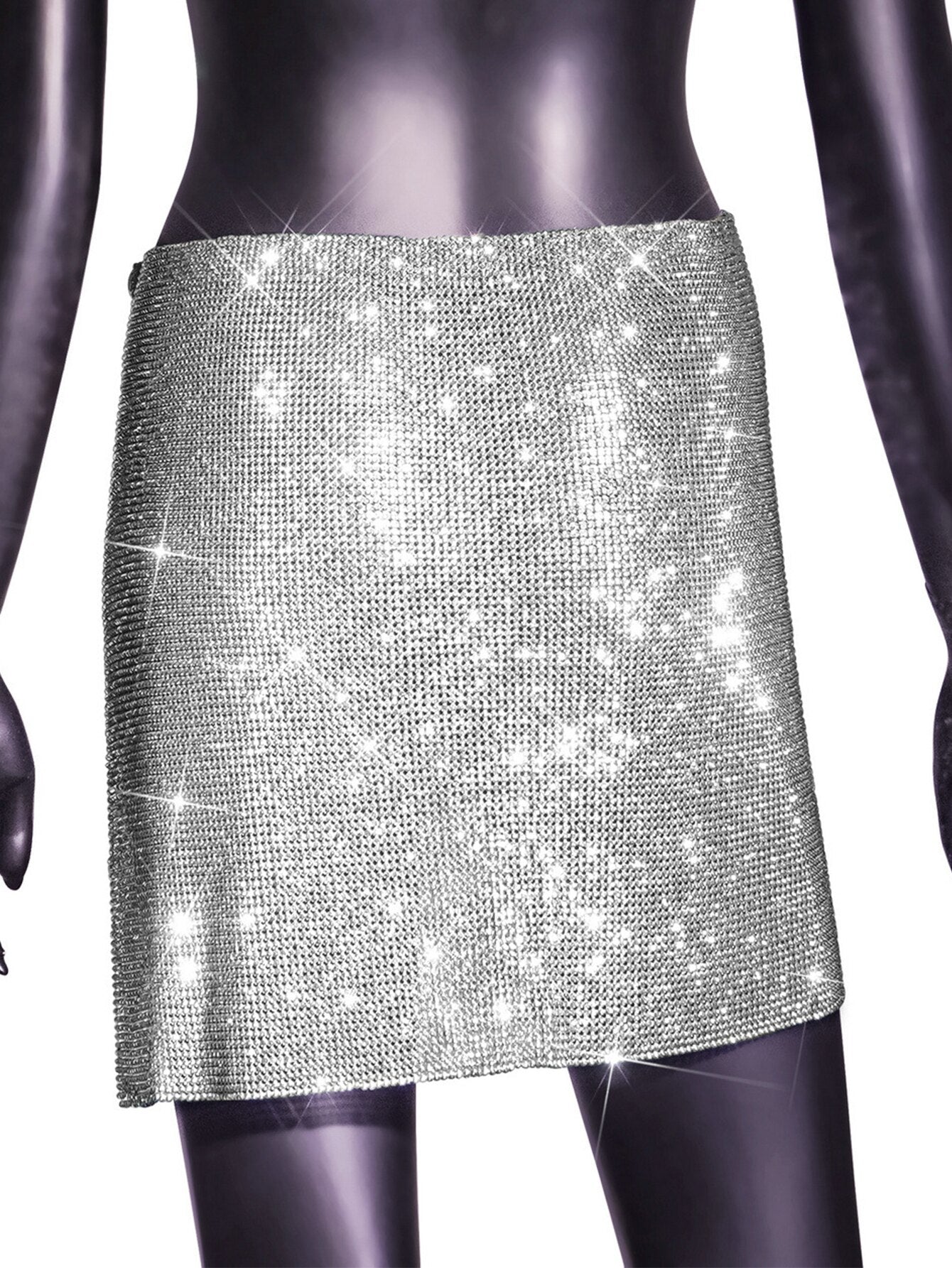 See Through Rhinestone Mini Skirt InsStreet