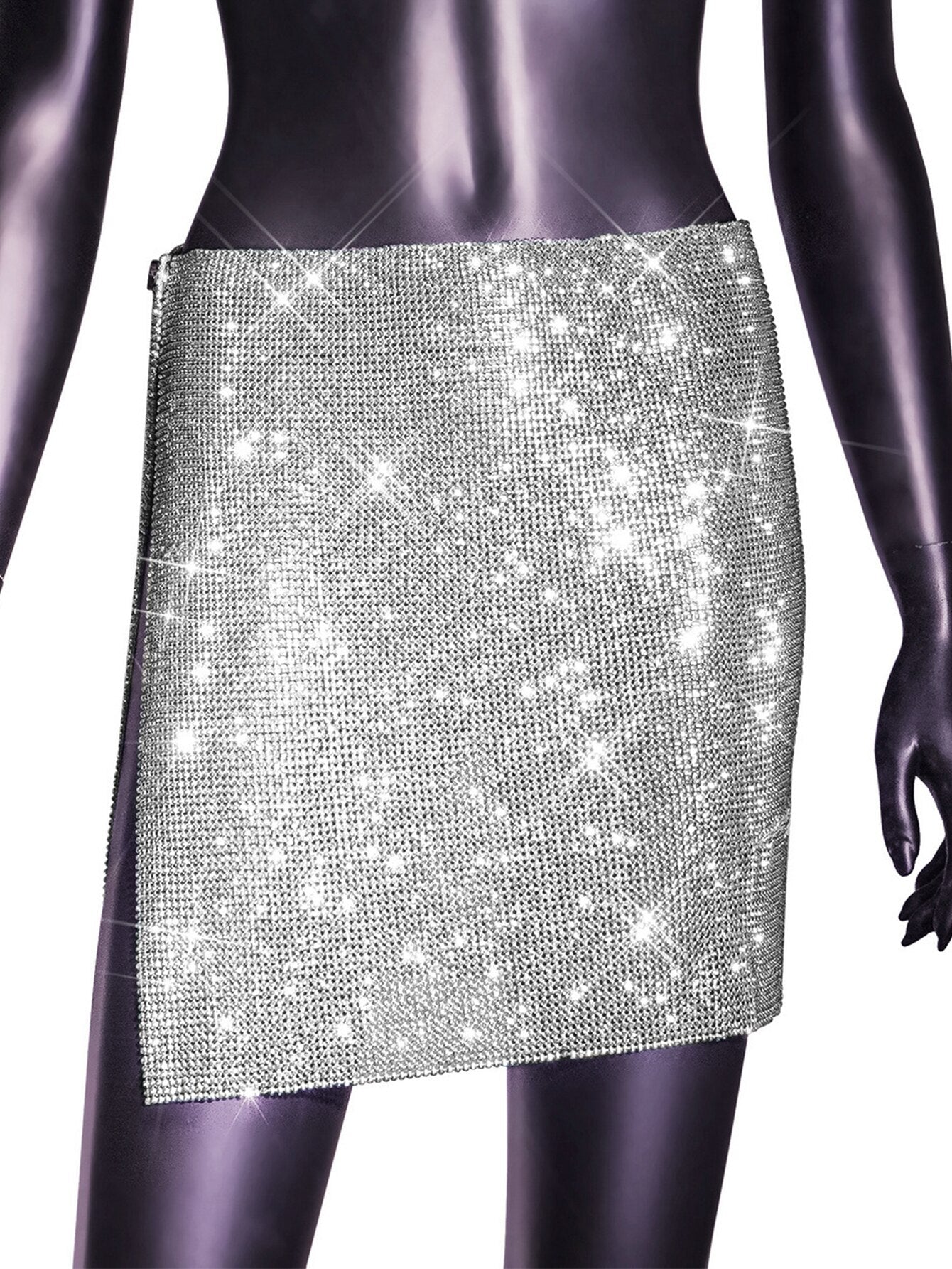 See Through Rhinestone Mini Skirt InsStreet