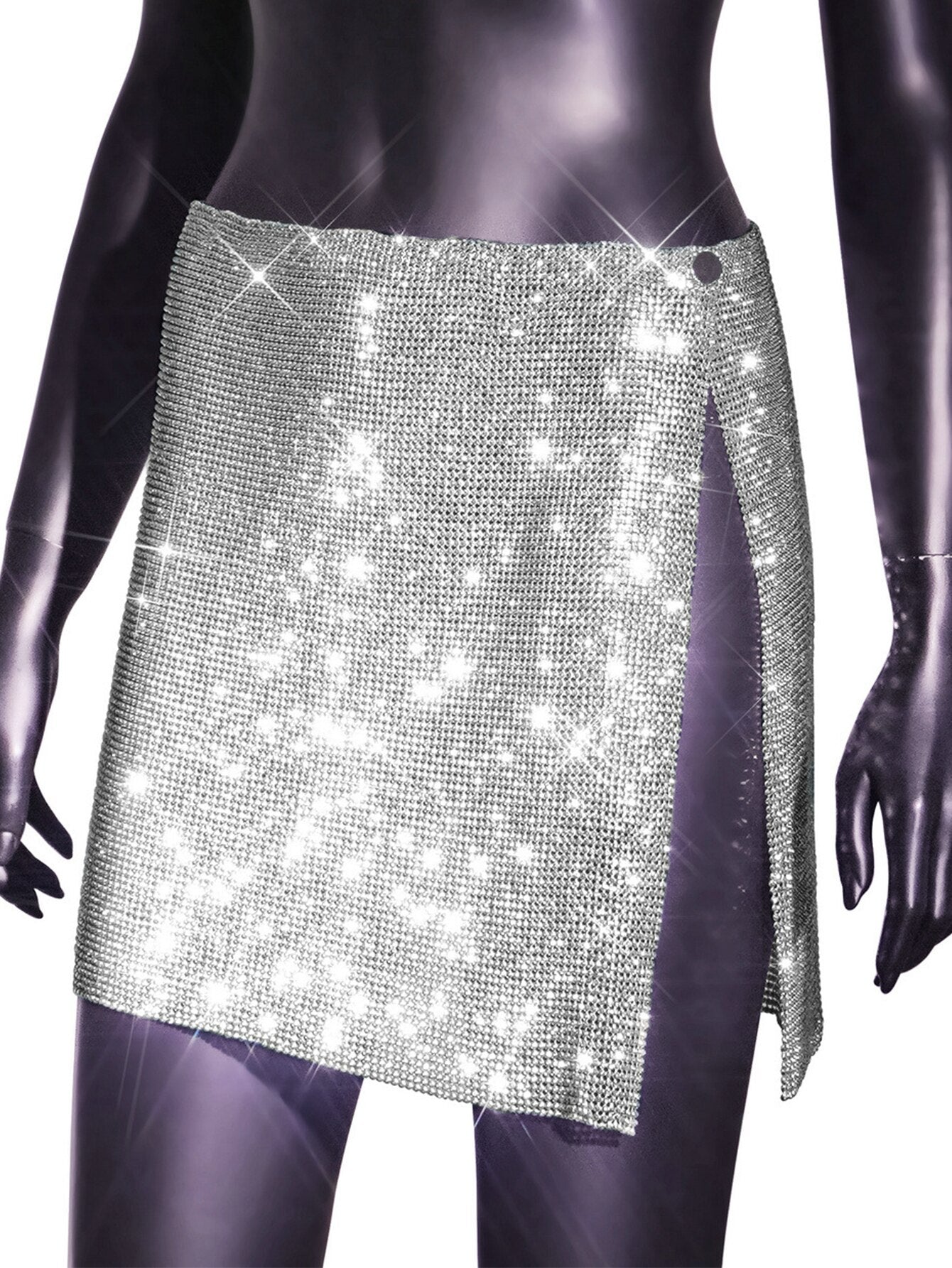 See Through Rhinestone Mini Skirt InsStreet