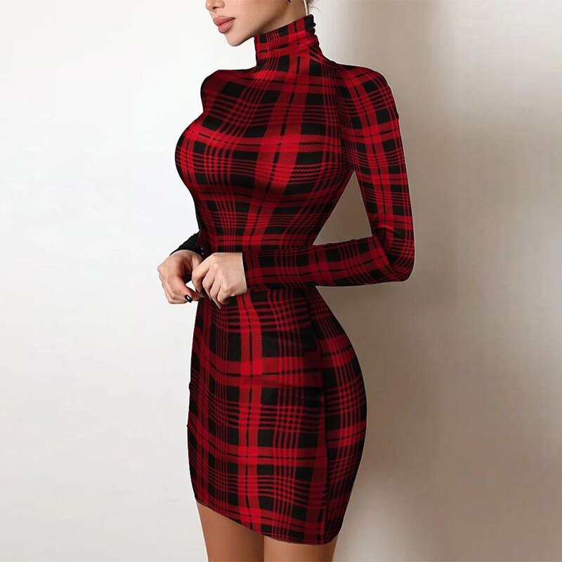 Shiny Silk Turtleneck Mesh Patchwork Long Sleeve A-line Dress InsStreet