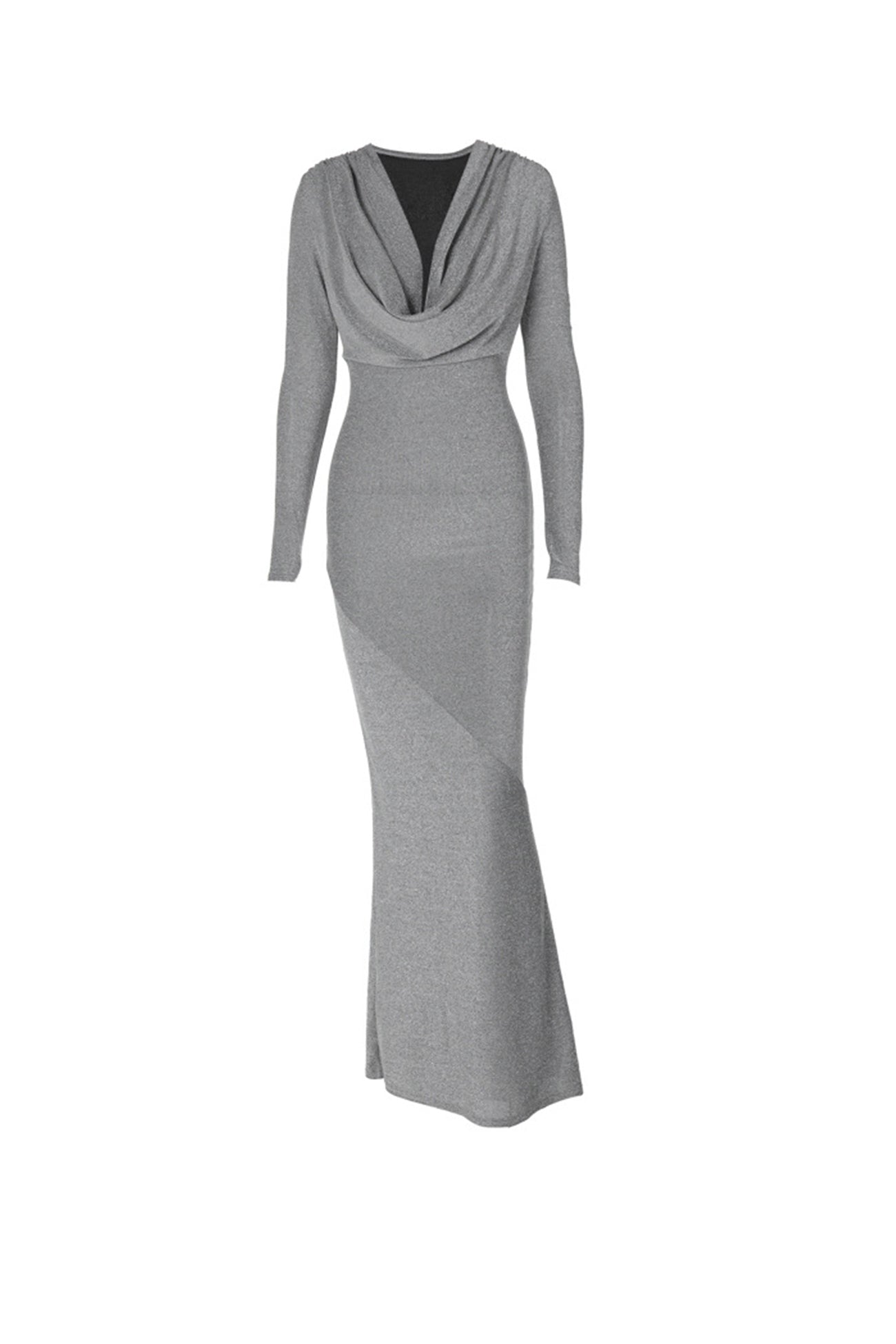 Shiny Silver Cowl Neck Silk Dress InsStreet