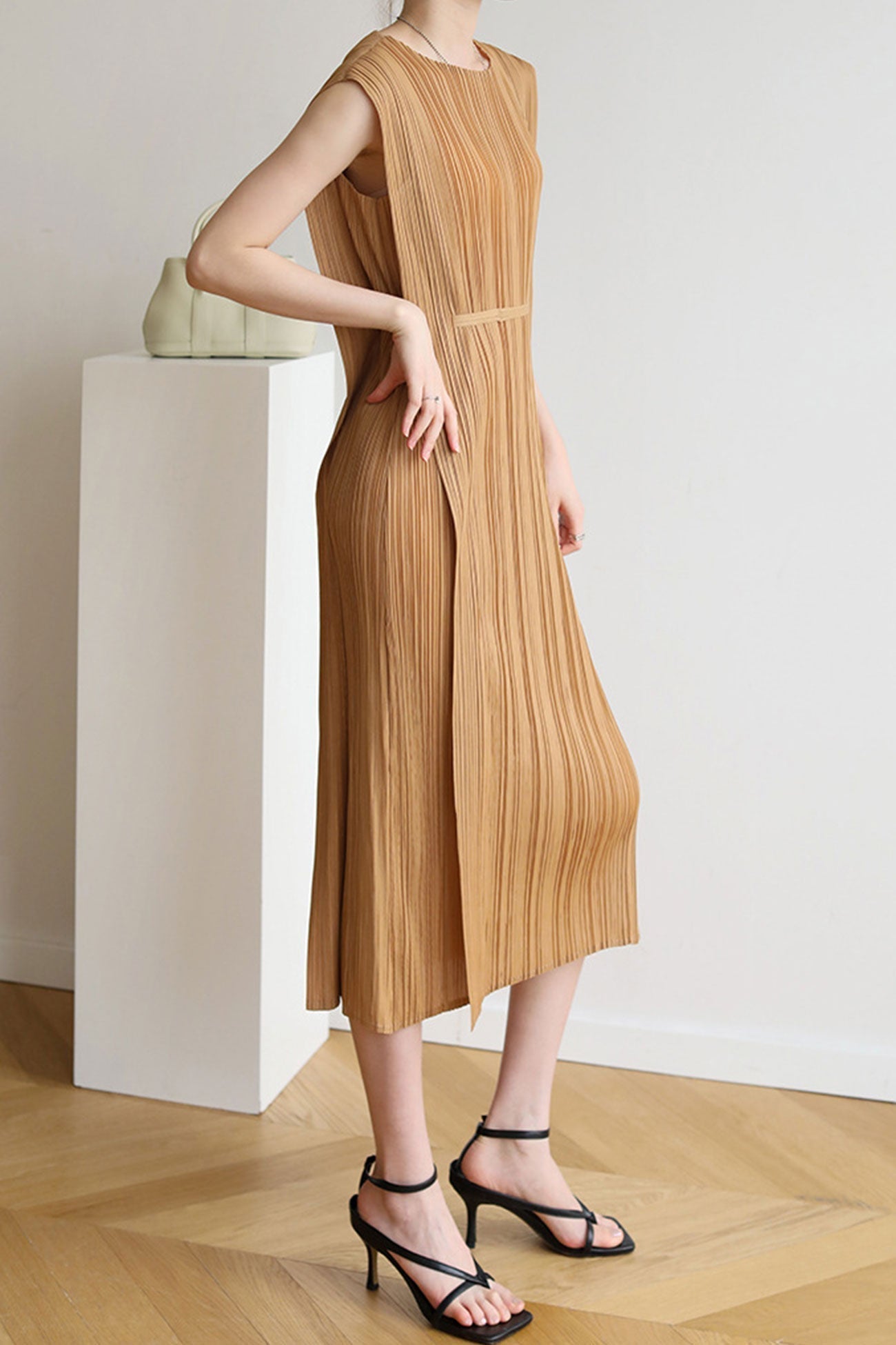 Ruched Lace-Up Midi Dress InsStreet