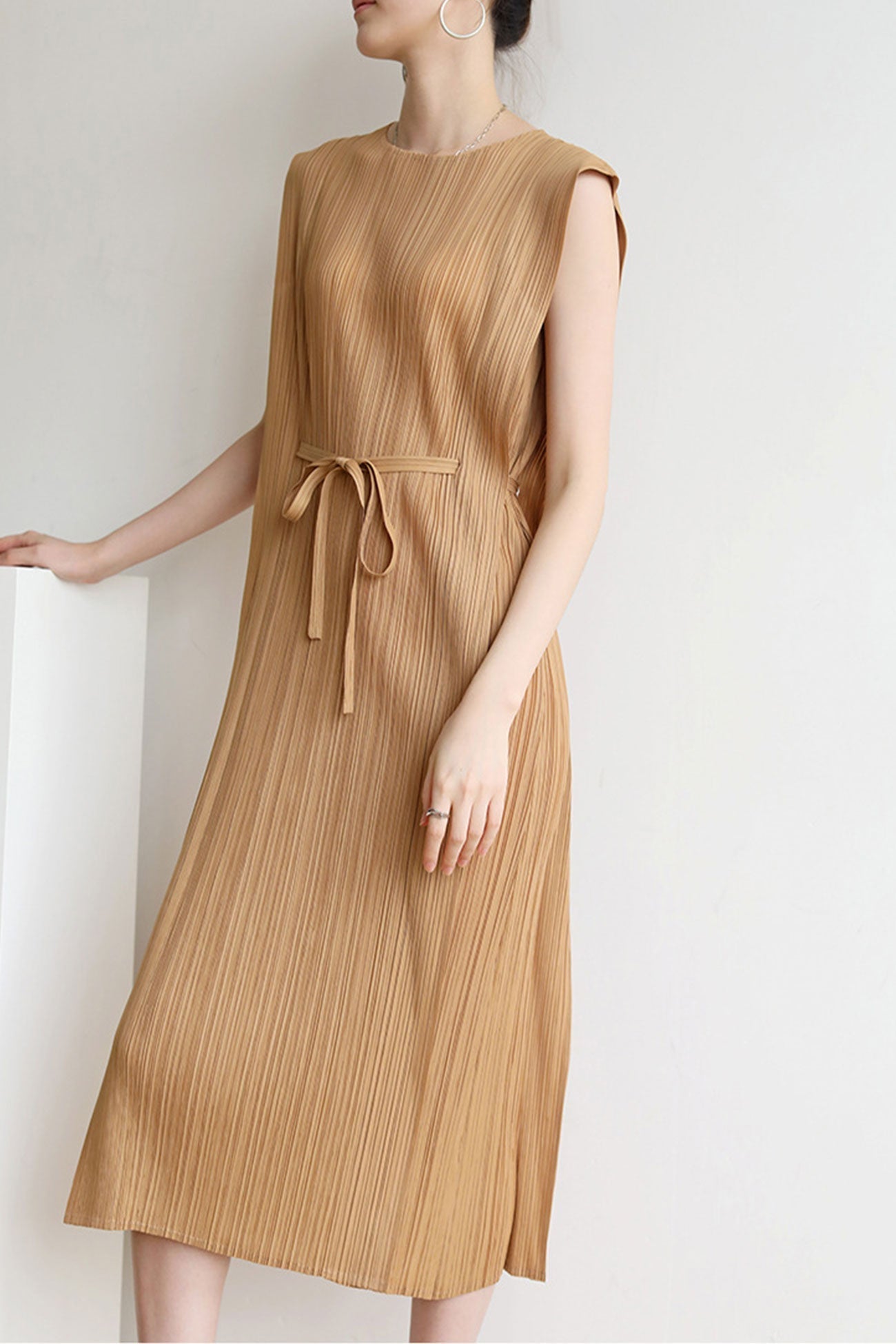 Ruched Lace-Up Midi Dress InsStreet