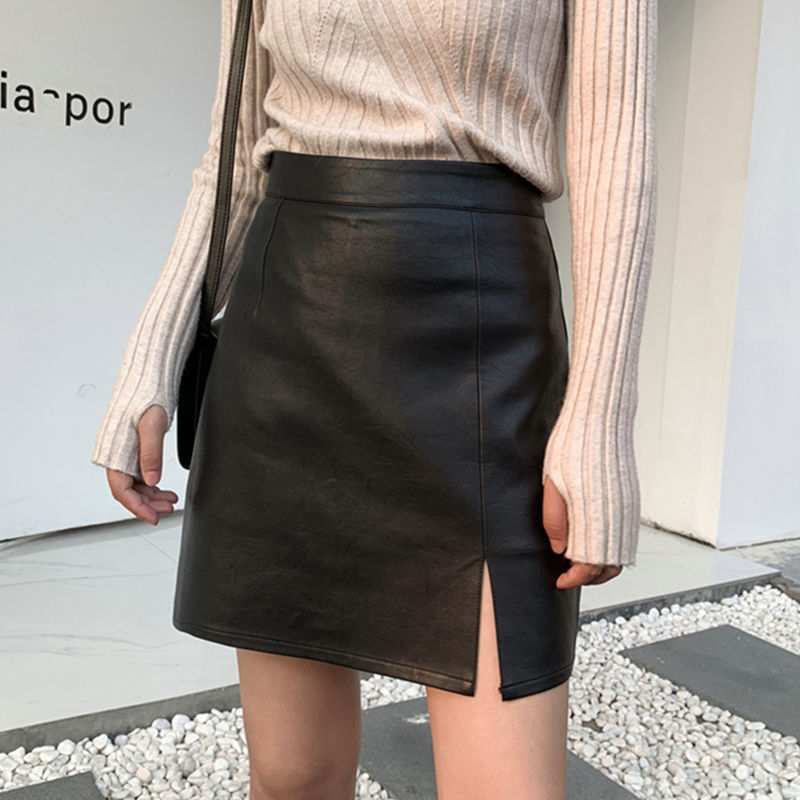 New A- line Slit Leather Skirt InsStreet