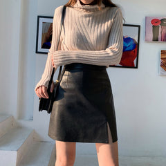 New A- line Slit Leather Skirt InsStreet